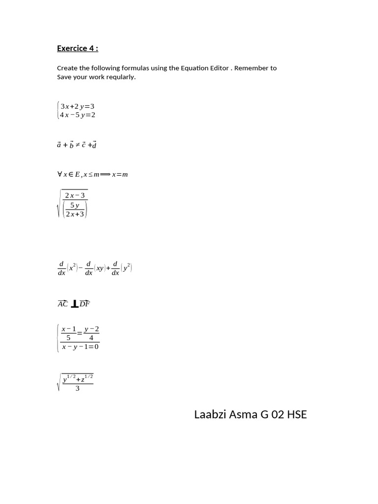 Math Formulas Using Equation Editor | PDF