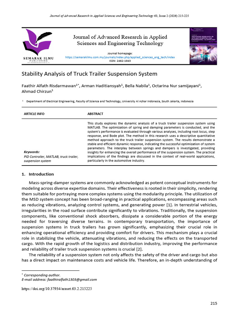 Truck Trailer Suspension Stability Analysis | PDF | Control Theory ...