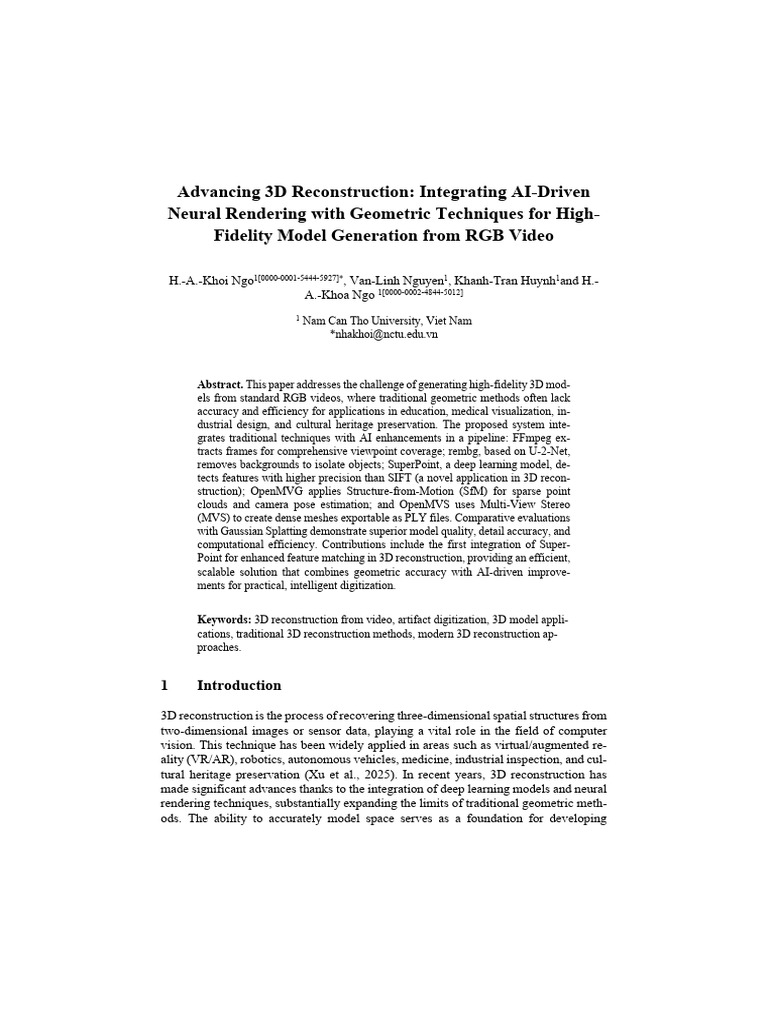 AI-Enhanced 3D Reconstruction from Video | PDF | 3 D Computer Graphics ...