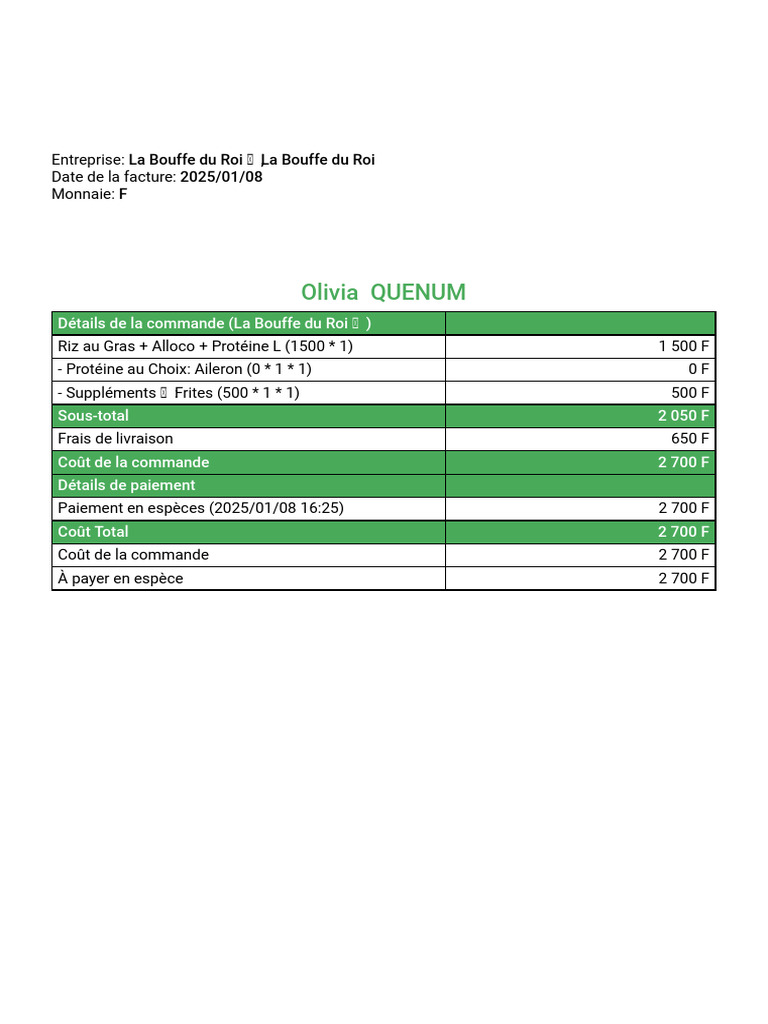 Facture de commande La Bouffe du Roi | PDF