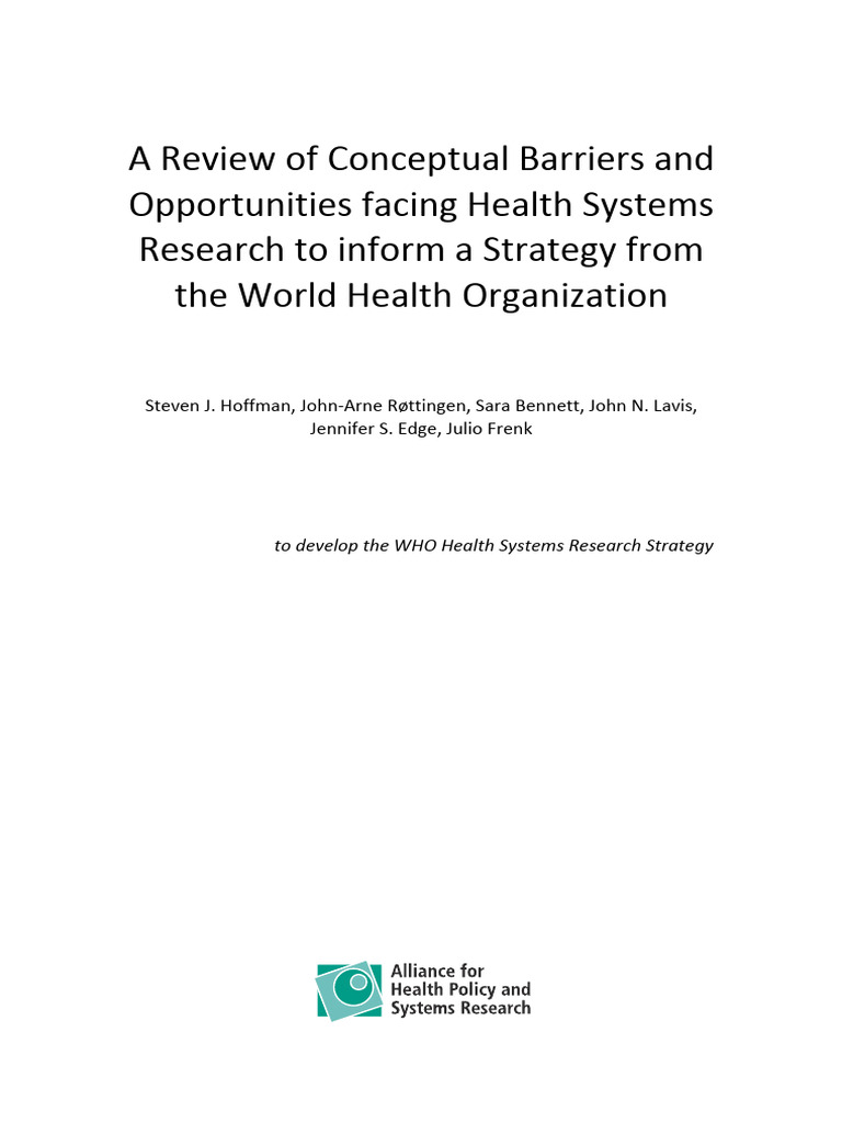 A Review of Conceptual Barriers and Opportunities Facing Health Systems ...