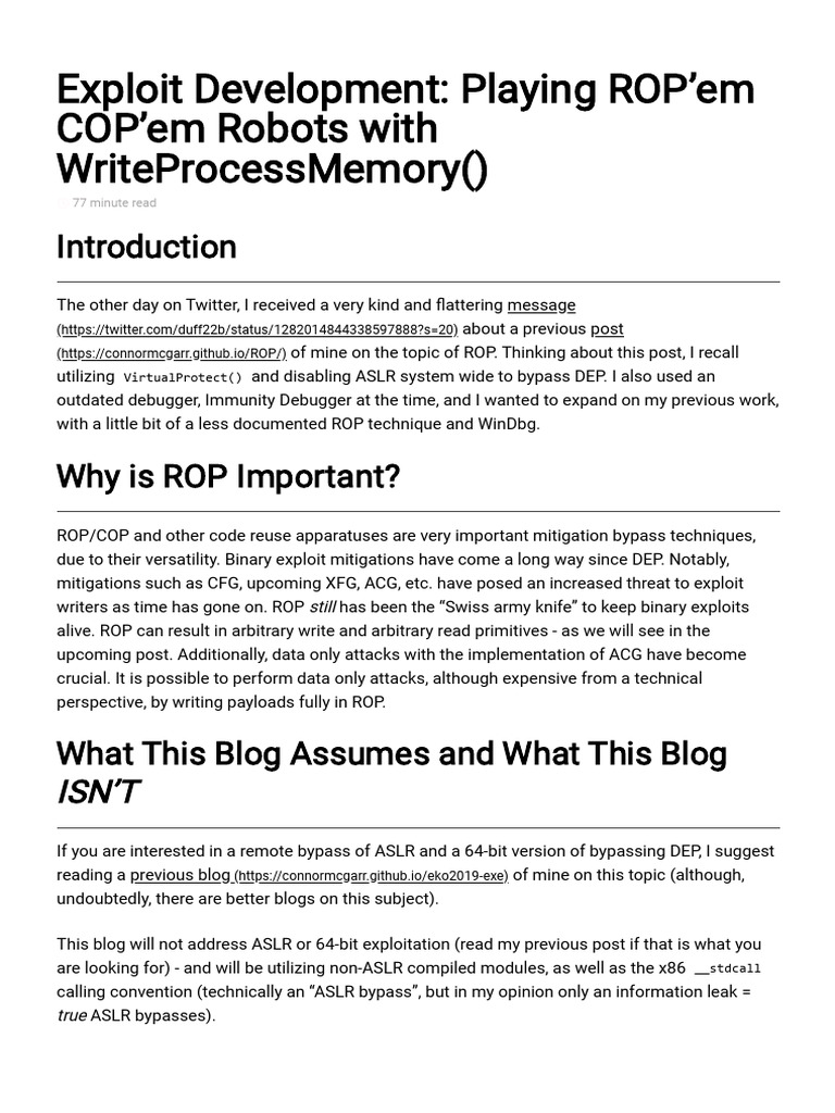 ROP Exploit Development with WriteProcessMemory | PDF | System Software ...