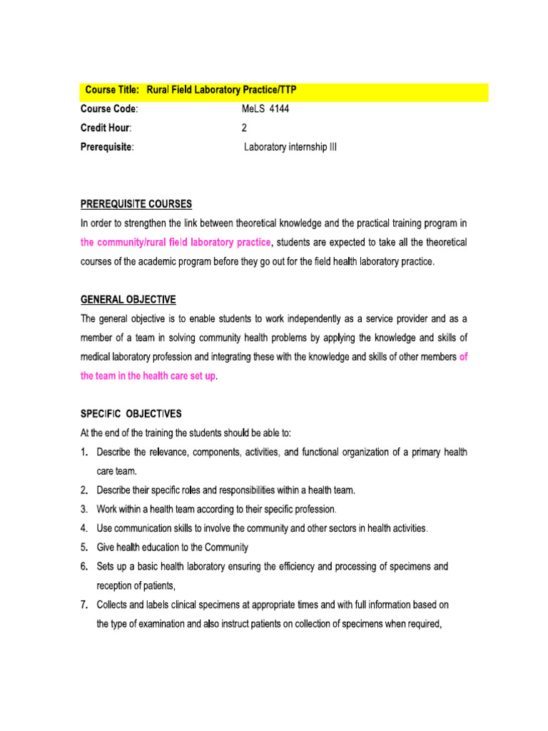 Rural Field Laboratory Practice | PDF