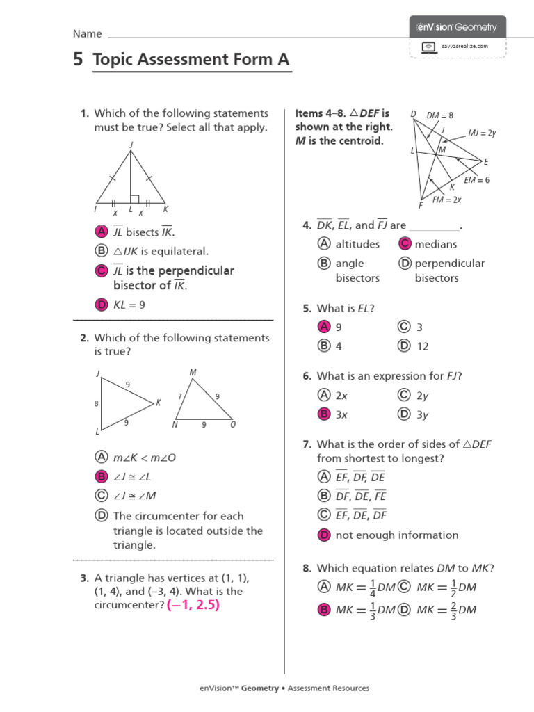 Geometry Assessment Questions and Answers | PDF | Triangle Geometry ...