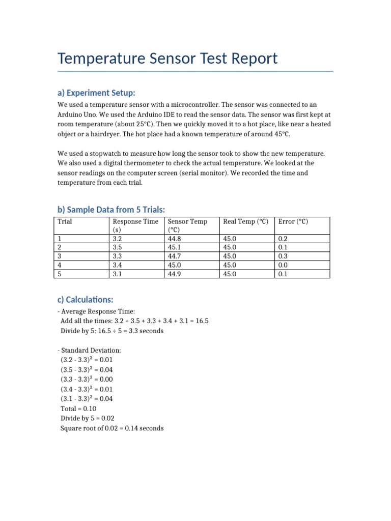 Temperature Sensor Test Report | PDF