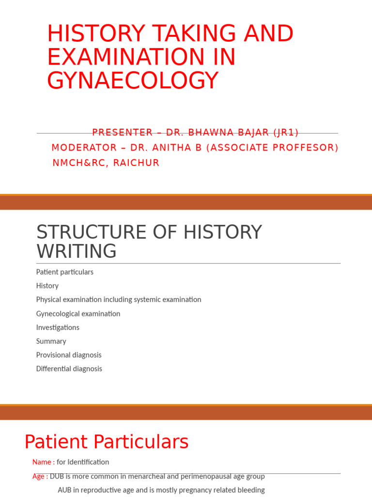 Gynaecology History Taking & Examination Guide | PDF | Menstruation ...