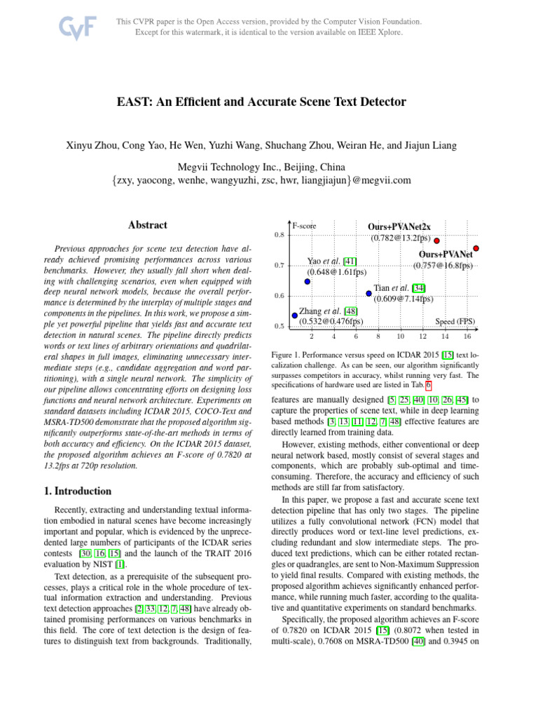 Zhou EAST an Efficient CVPR 2017 Paper | PDF | Deep Learning | Applied ...