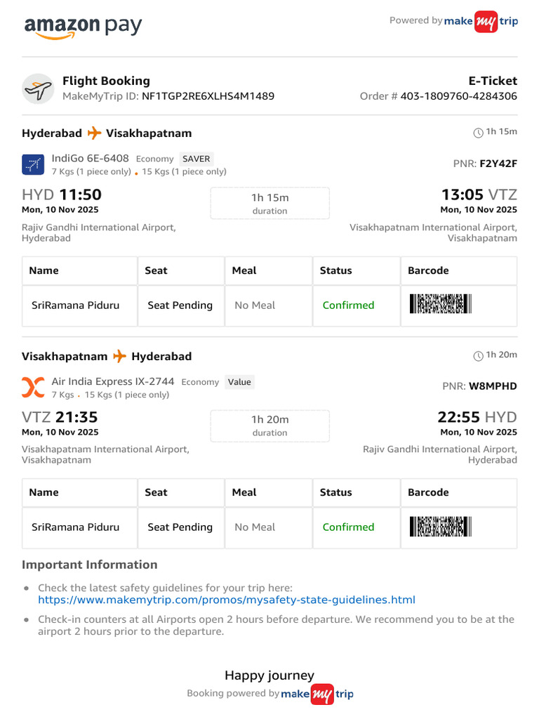 Hyderabad to Visakhapatnam Flight Details | PDF | Airlines | Aviation