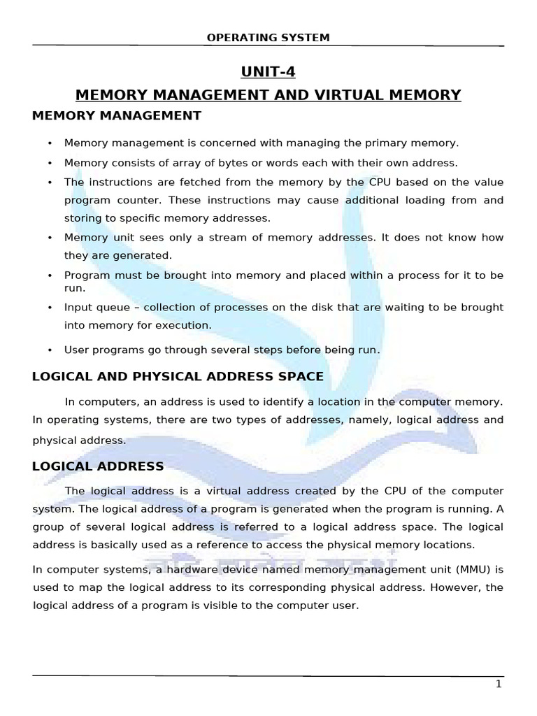 Memory Management in Operating Systems | PDF | Computer Data Storage ...