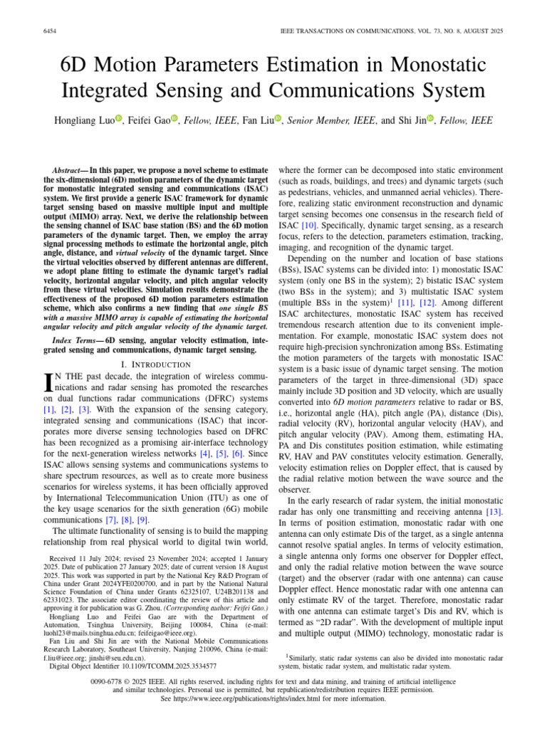6D Motion Estimation in ISAC Systems | PDF | Orthogonal Frequency ...