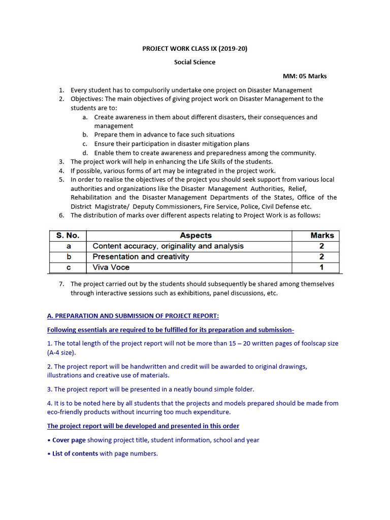 Class IX Disaster Management Project Guide | PDF | Emergency Management ...