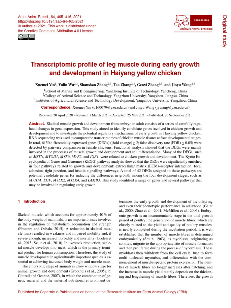 Transcriptomic Analysis of Chicken Muscle Growth | PDF | Real Time ...