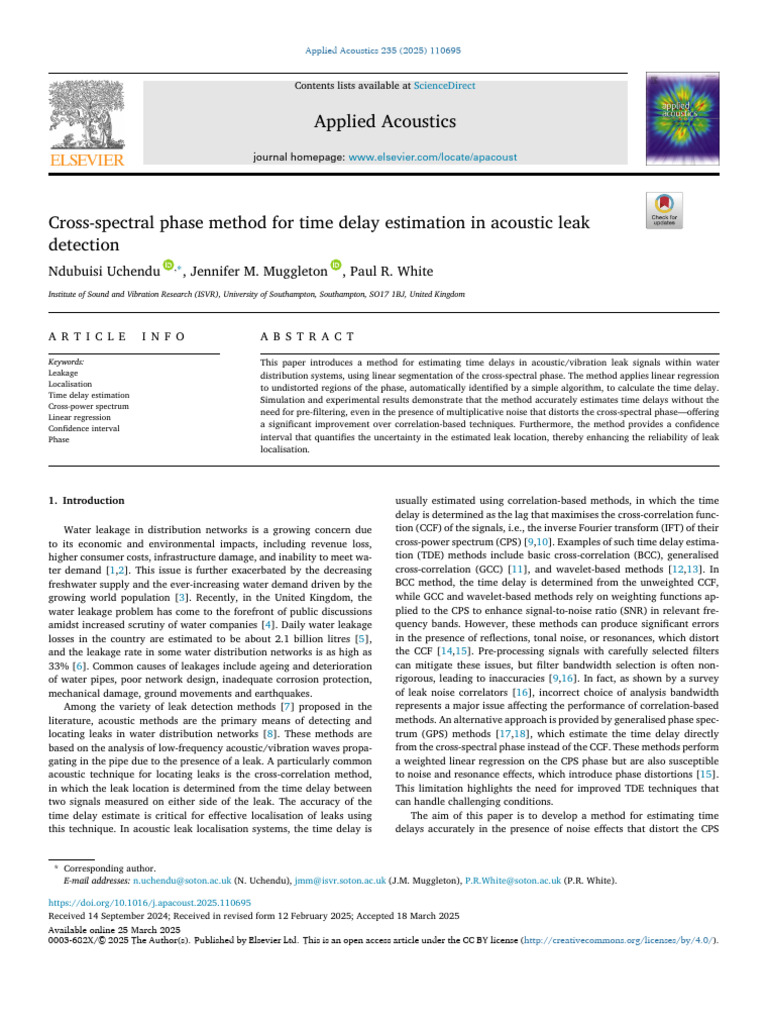 Acoustic Leak Detection Time Delay Method | PDF | Spectral Density ...