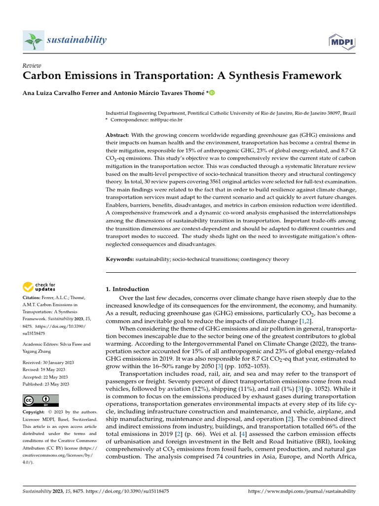 Carbon Emissions Mitigation in Transportation | PDF | Climate Change ...