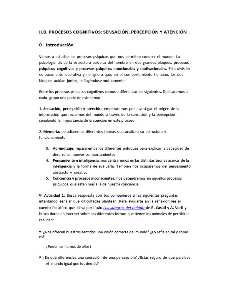 Tema 3. Sensación, Percepción y Atención. | PDF | Percepción | Sentidos