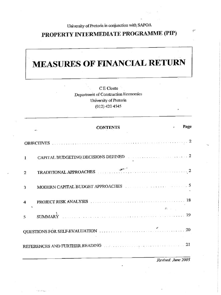 Fin Meas Return Notes PIP_ CE Cloete OCR | PDF