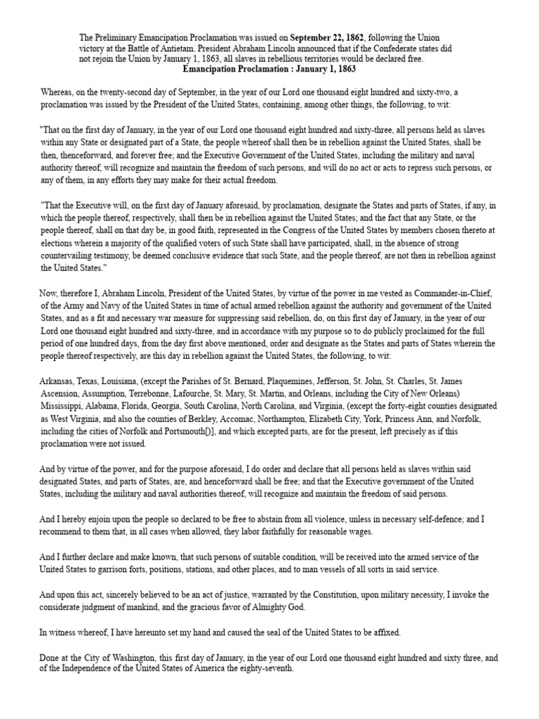 Lincoln's Emancipation Proclamation Explained | PDF | Emancipation ...