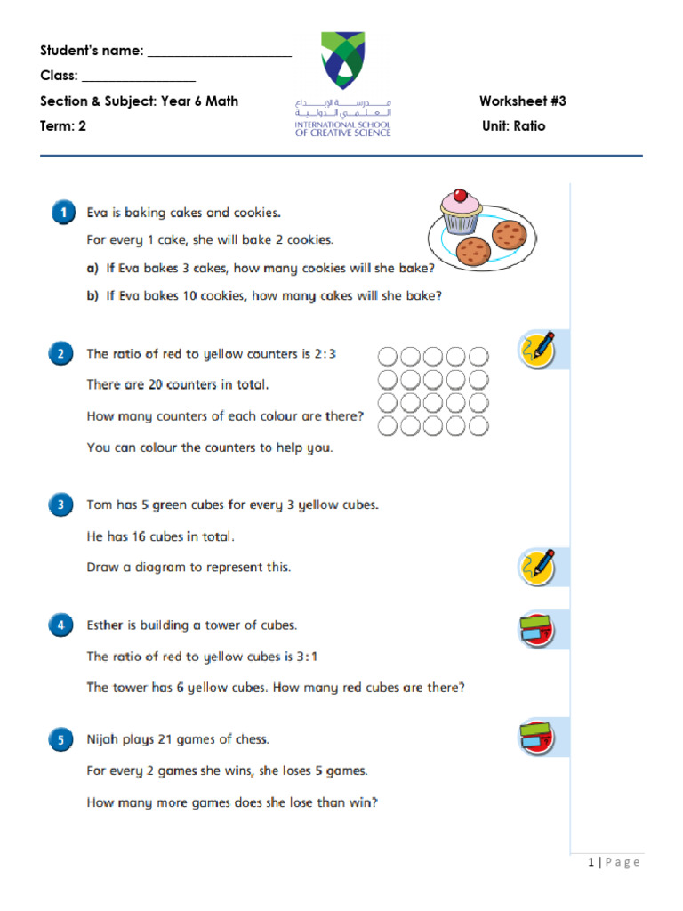Year 6 Math Ratio Worksheet #3 | PDF