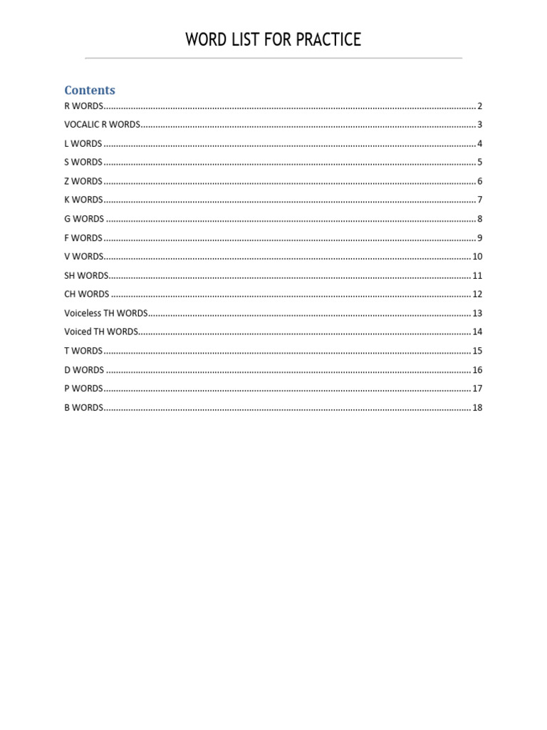 Comprehensive Word List for Practice | PDF