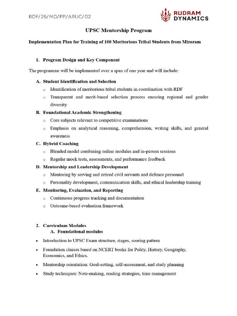 Implementation Plan - UPSC Mentorship Program | PDF