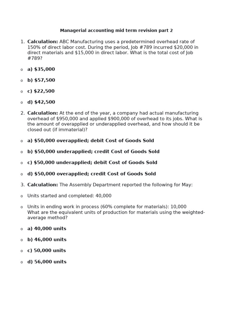 Managerial Accounting Midterm Review 2 | PDF | Cost Of Goods Sold ...