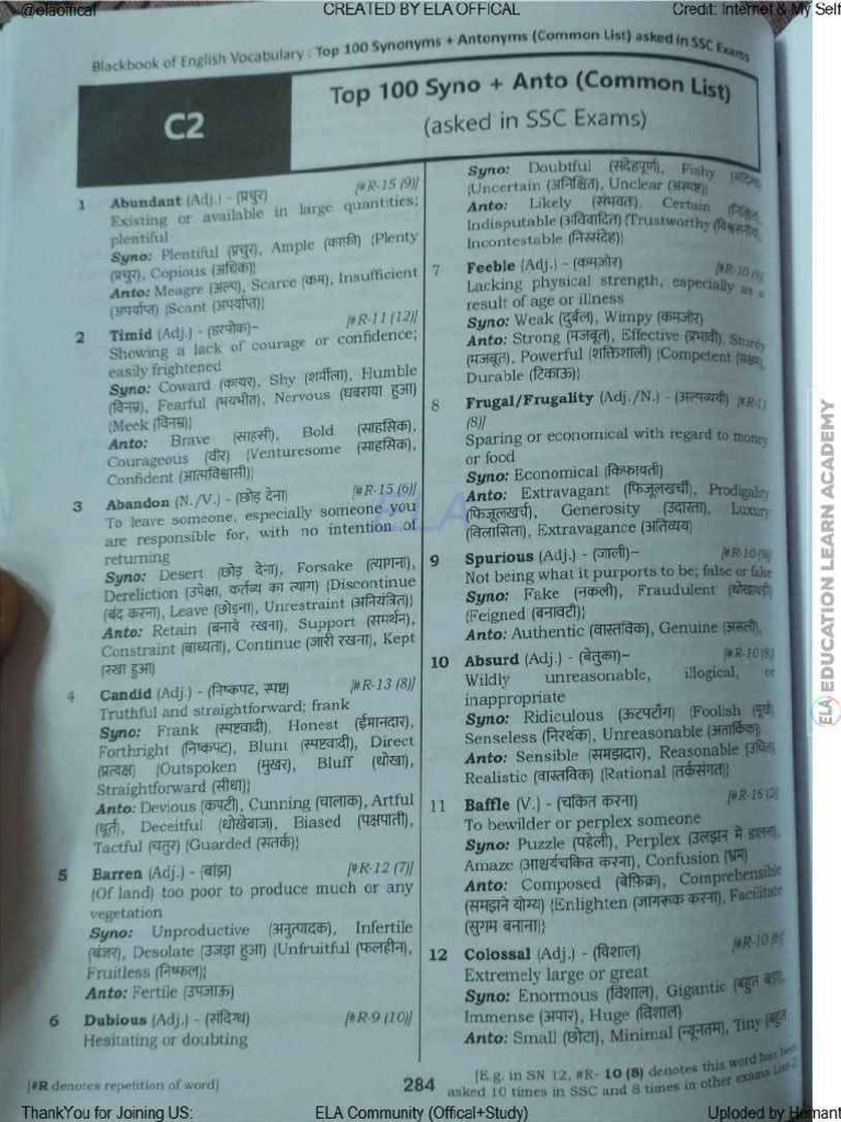 Top 100 Synonyms and Antonyms List | PDF
