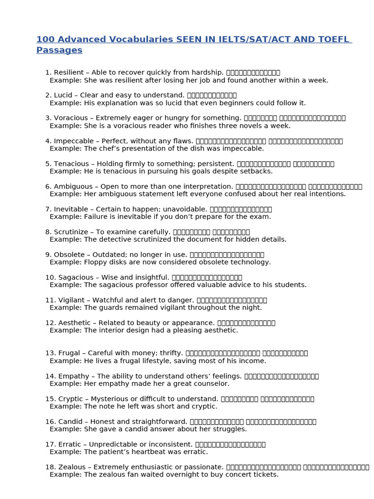 100 Advanced Vocabularies | PDF