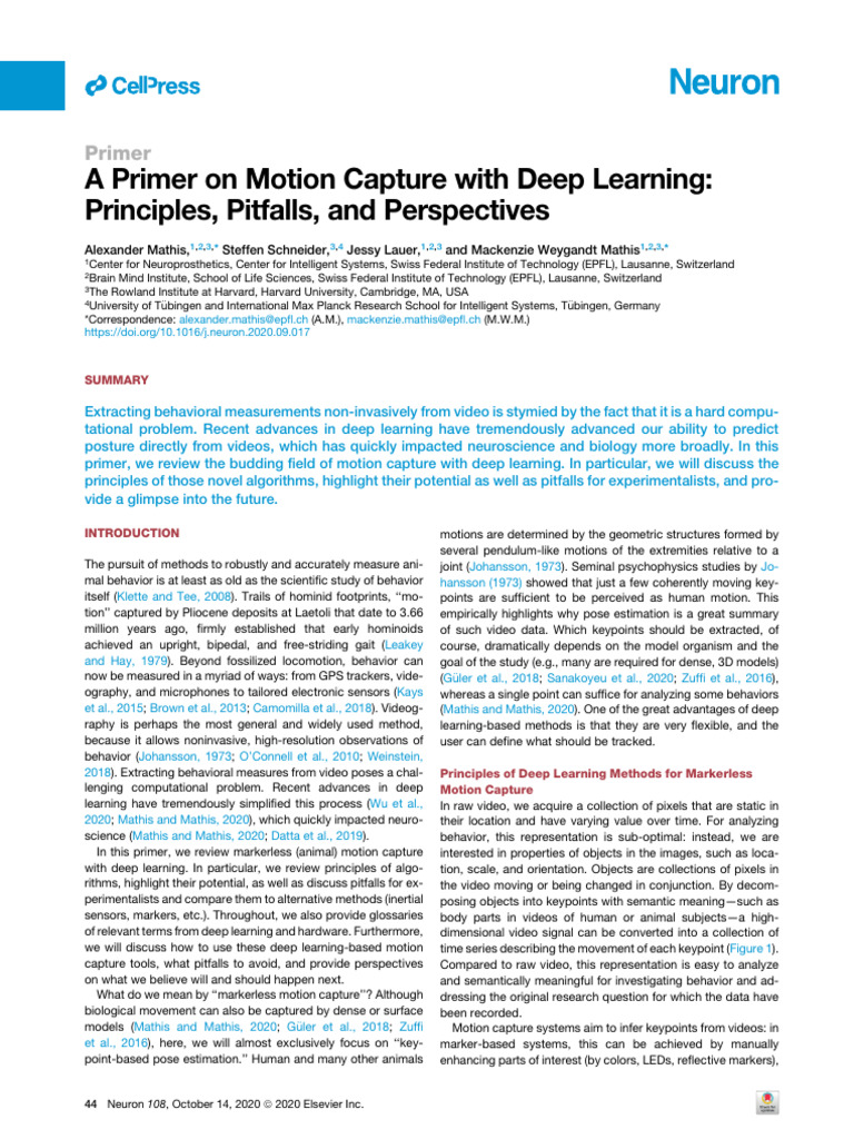 Deep Learning in Motion Capture Primer | PDF | Deep Learning | Applied ...