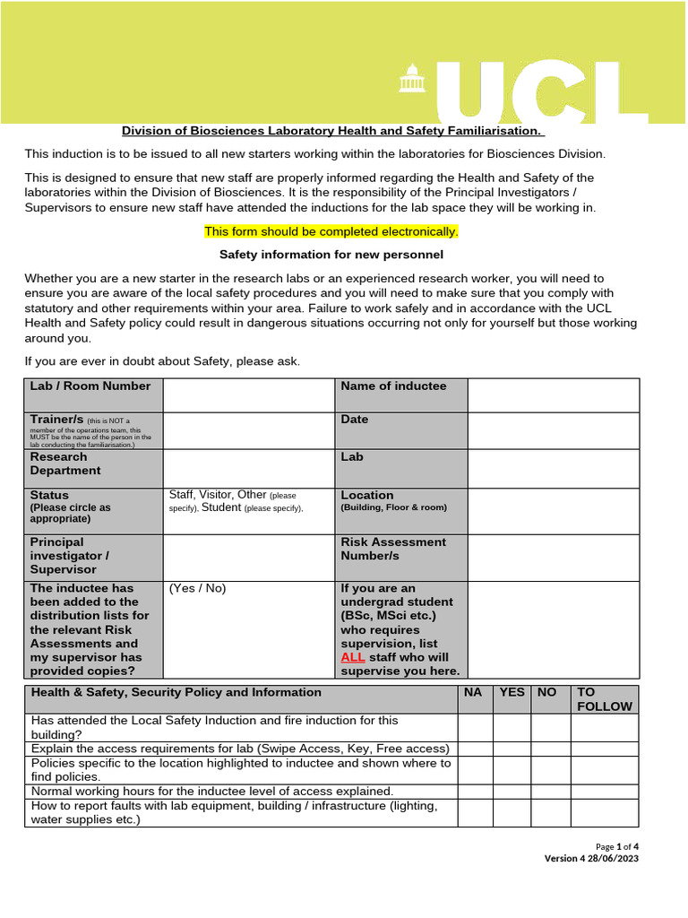 Biosciences Lab Safety Induction Guide | PDF | Safety | Occupational ...