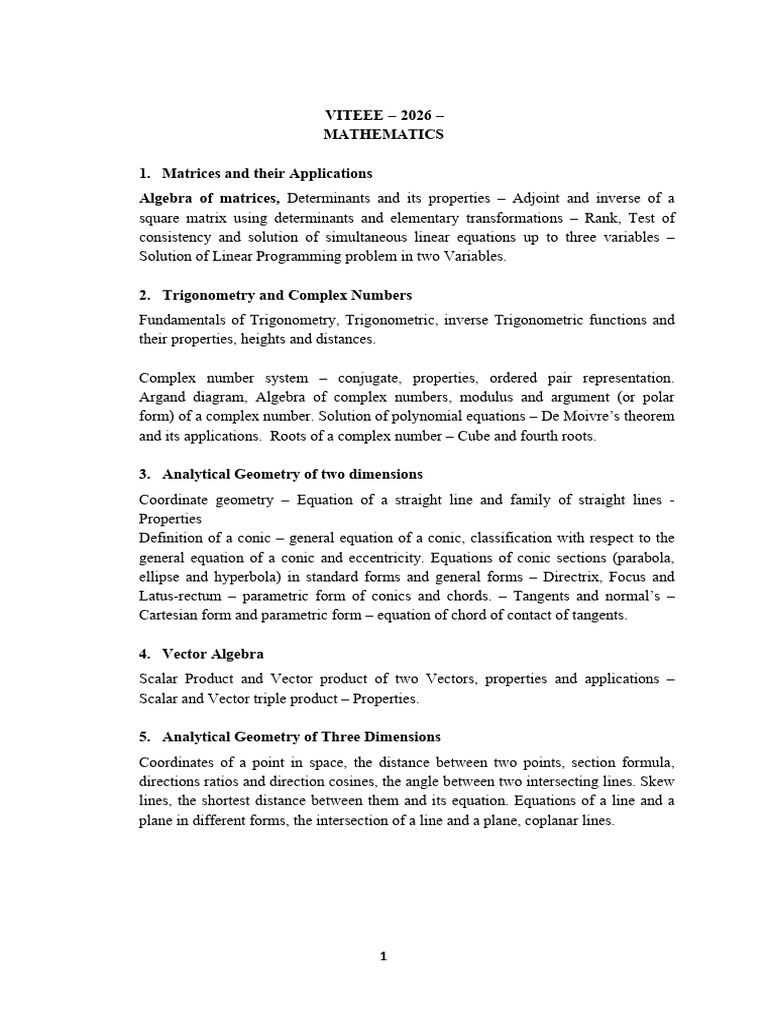 Maths VITEEE2026 Copy | PDF | Line (Geometry) | Equations