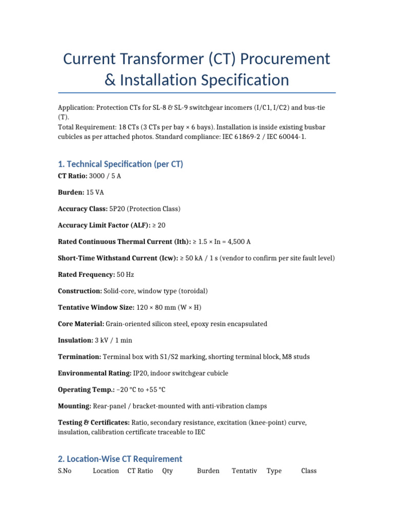 CT Procurement & Installation Guide | PDF | Electromagnetism | Power ...