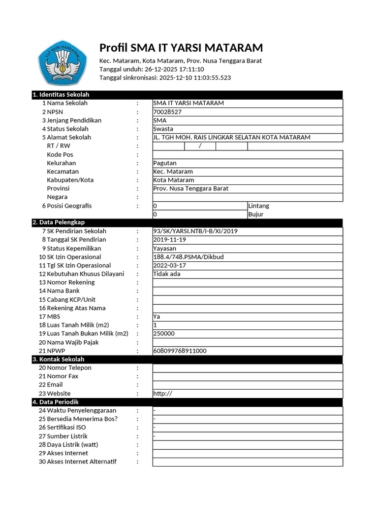 Profil SMA IT YARSI Mataram 2025 | PDF