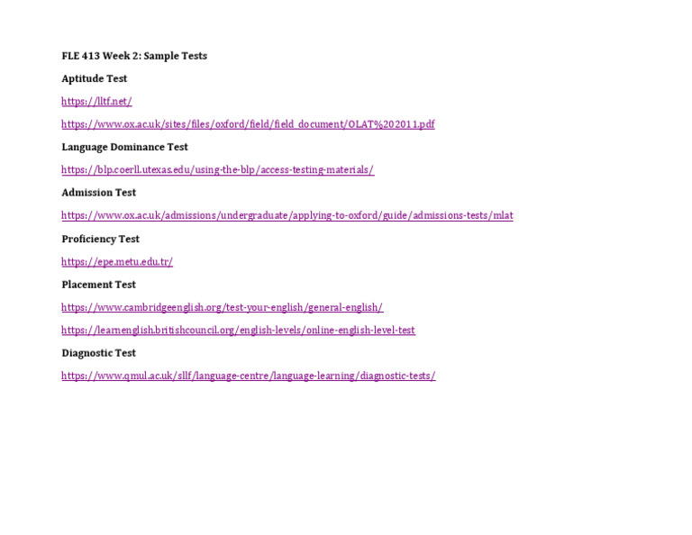 Week 2 Sample Tests Overview | PDF