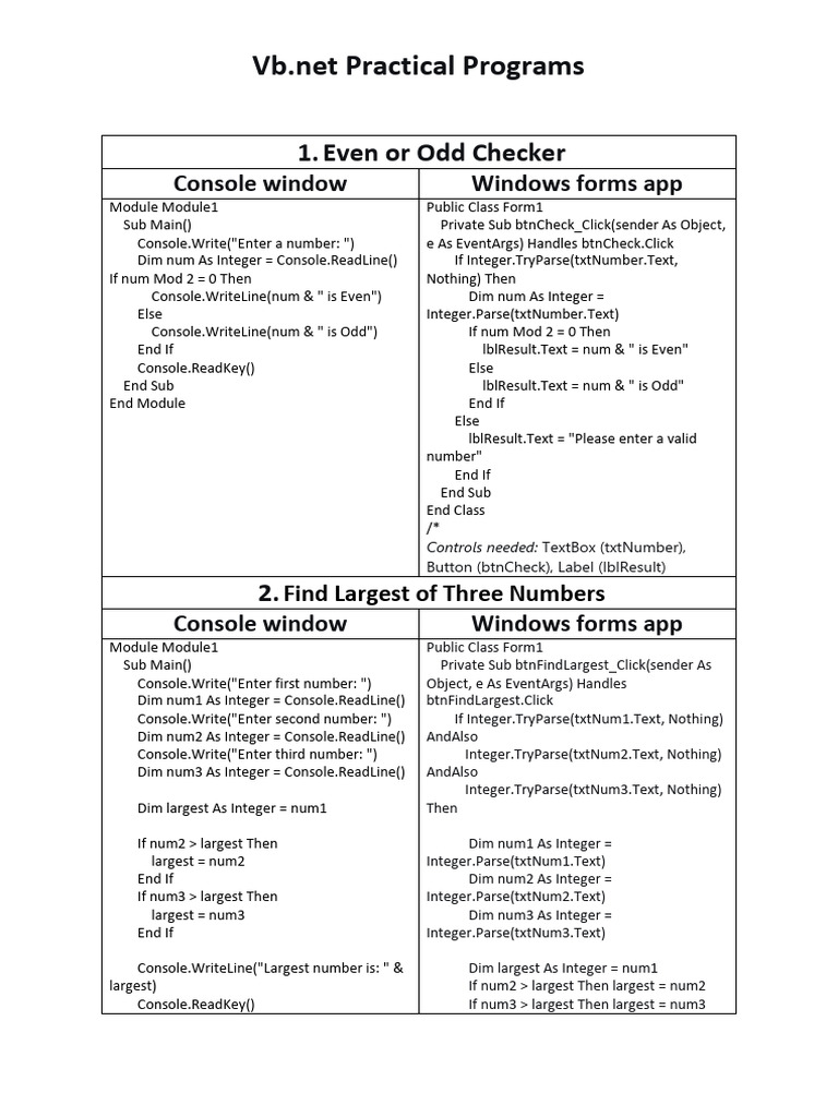 Vb.net Practical Programming Examples | PDF | Discrete Mathematics ...