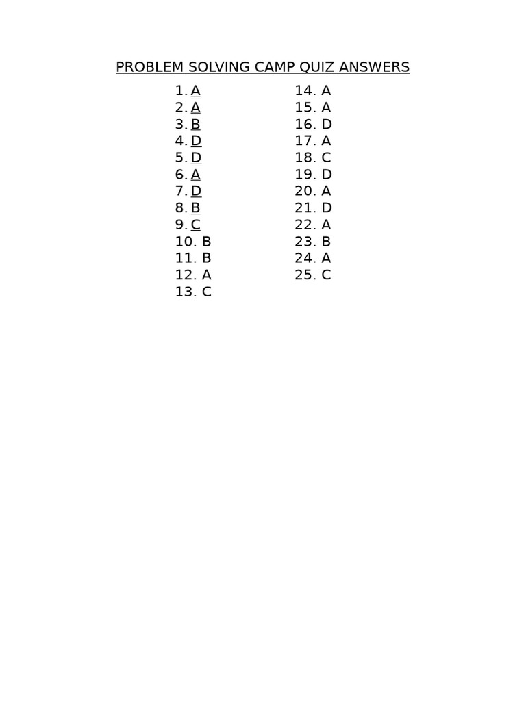 Problem Solving Camp Quiz Answers | PDF