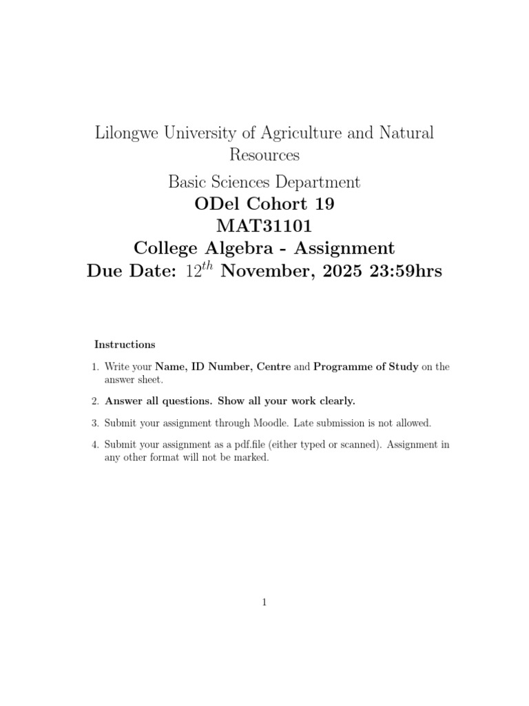 College Algebra Assignment Overview | PDF
