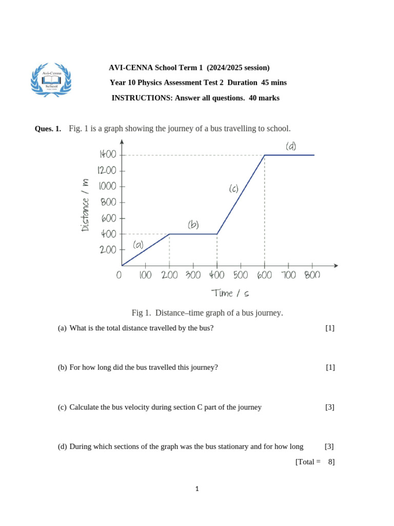 Year 10 Physics Test 2 Term 1 2024-2025. | PDF | Speed | Velocity