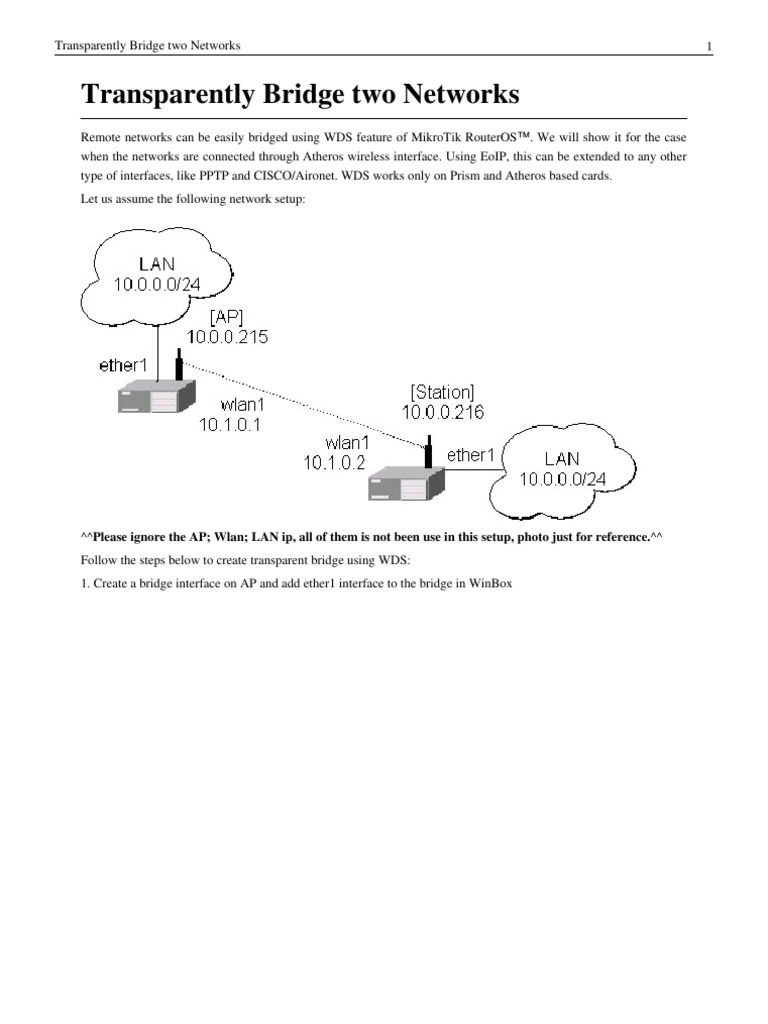 Transparently Bridge Two Networks Mikrotik PDF Wireless Lan