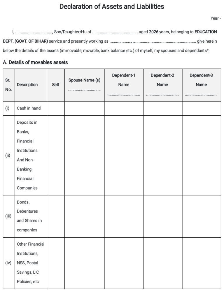 Bihar Education Dept. Asset Declaration Form | PDF | Government ...