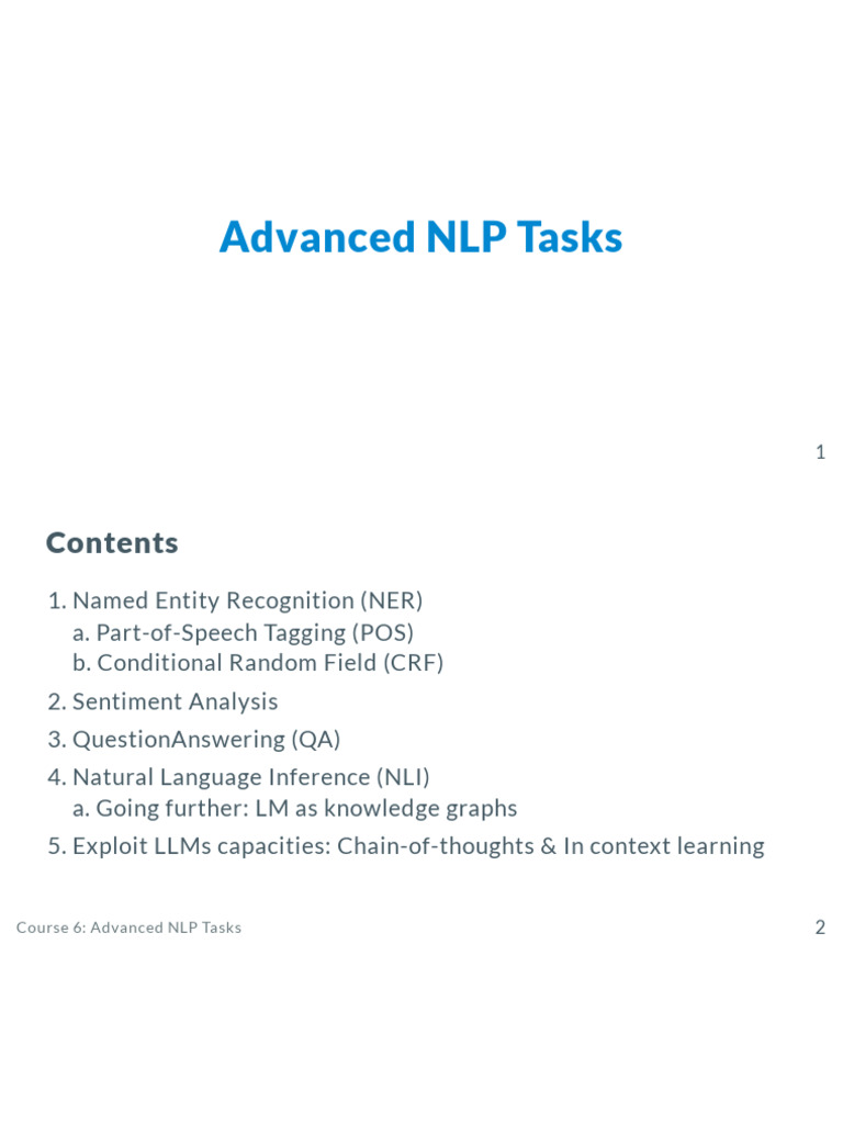 Advanced NLP Techniques Overview | PDF | Part Of Speech | Linguistics
