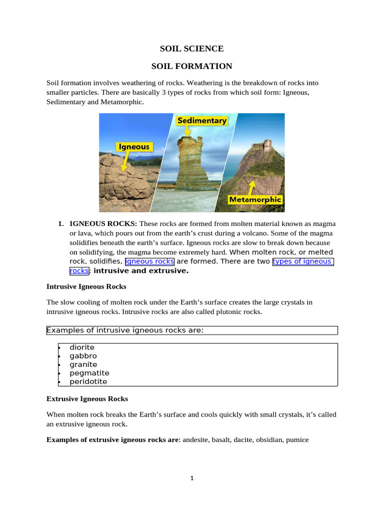 SOIL SCIENCE (types of rocks) | PDF | Rock (Geology) | Igneous Rock