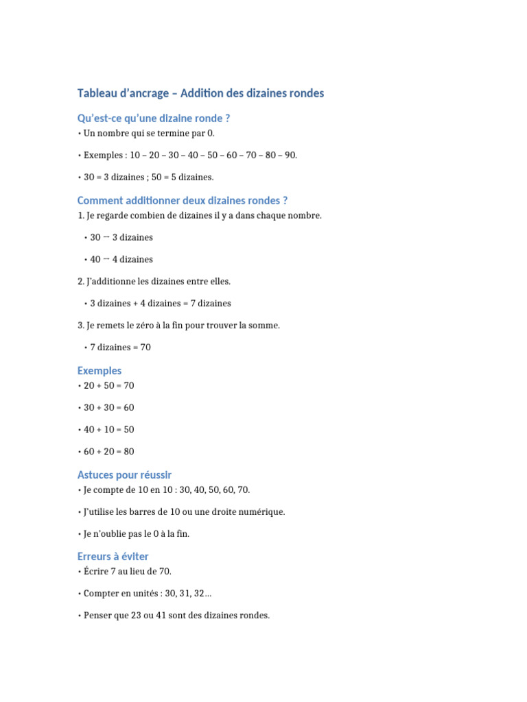 Additionner les dizaines rondes facilement | PDF