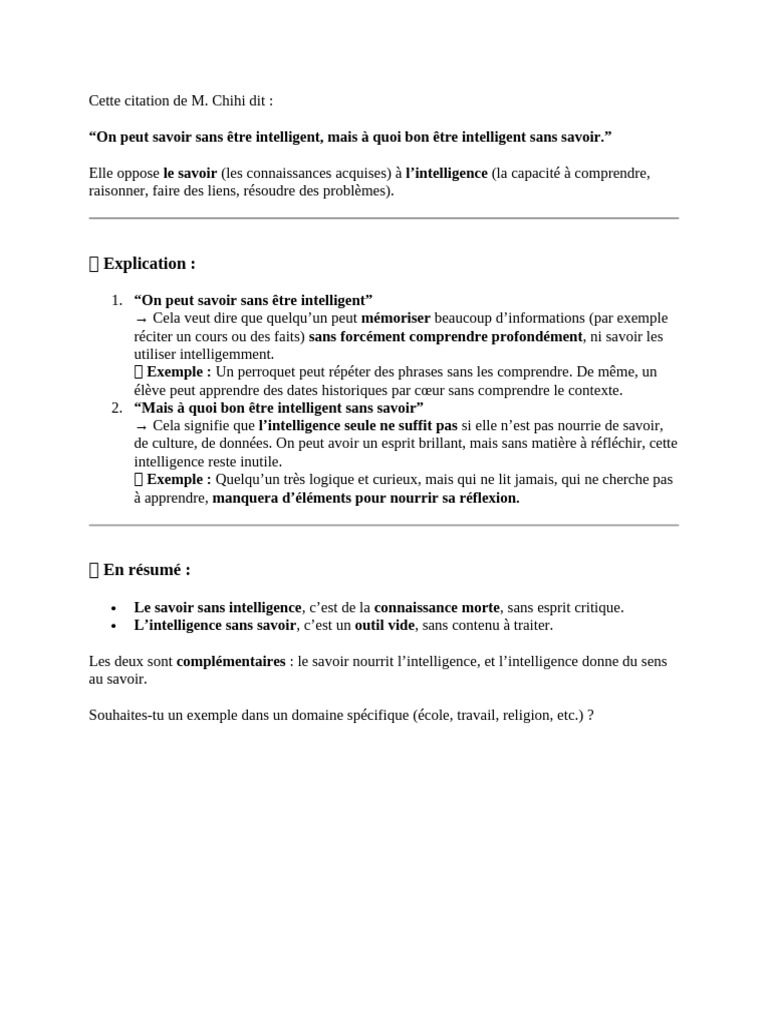 Savoir et intelligence : une complémentarité essentielle | PDF