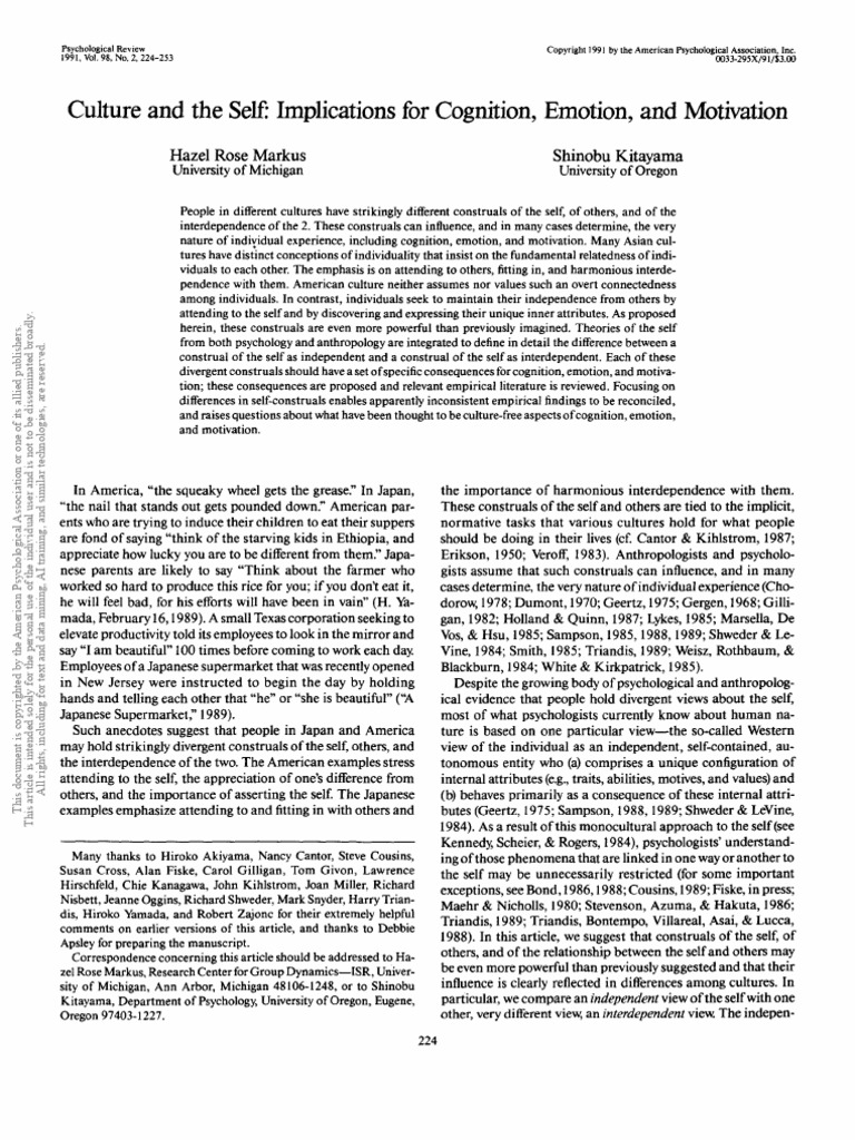 Culture's Impact on Self-Concepts | PDF | Self | Mental Processes