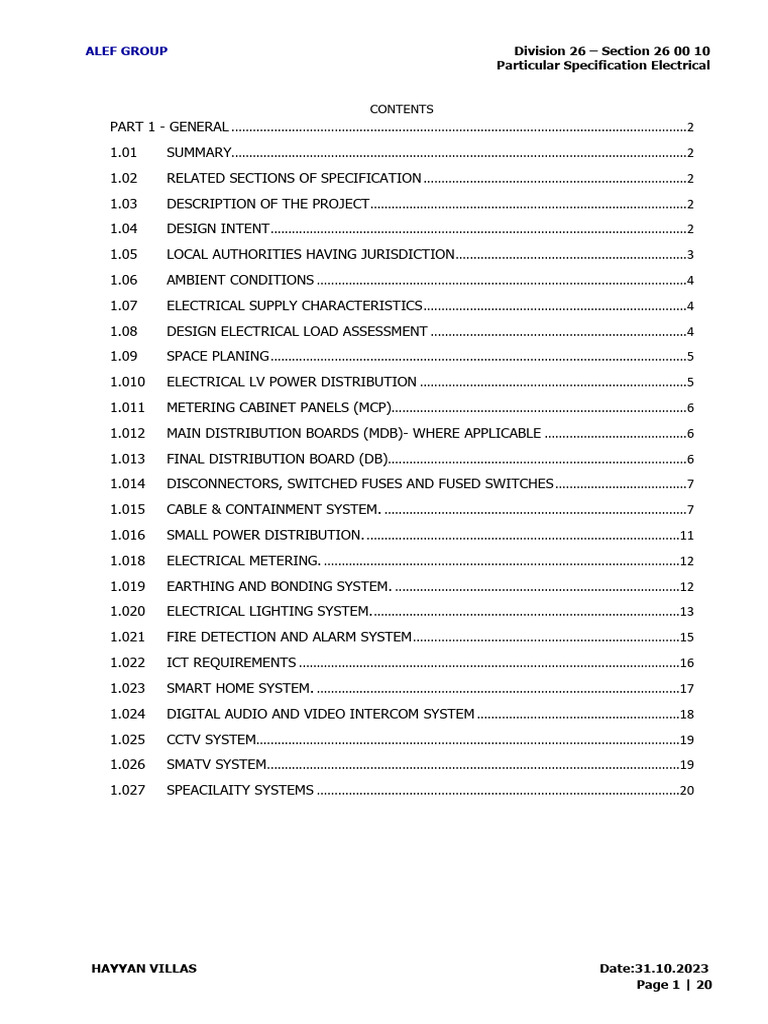 Electrical Specifications for Hayyan Villas | PDF | Fuse (Electrical ...