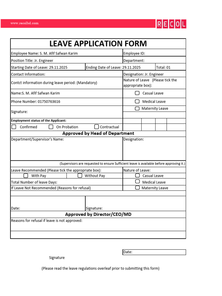 New Leave Form | PDF