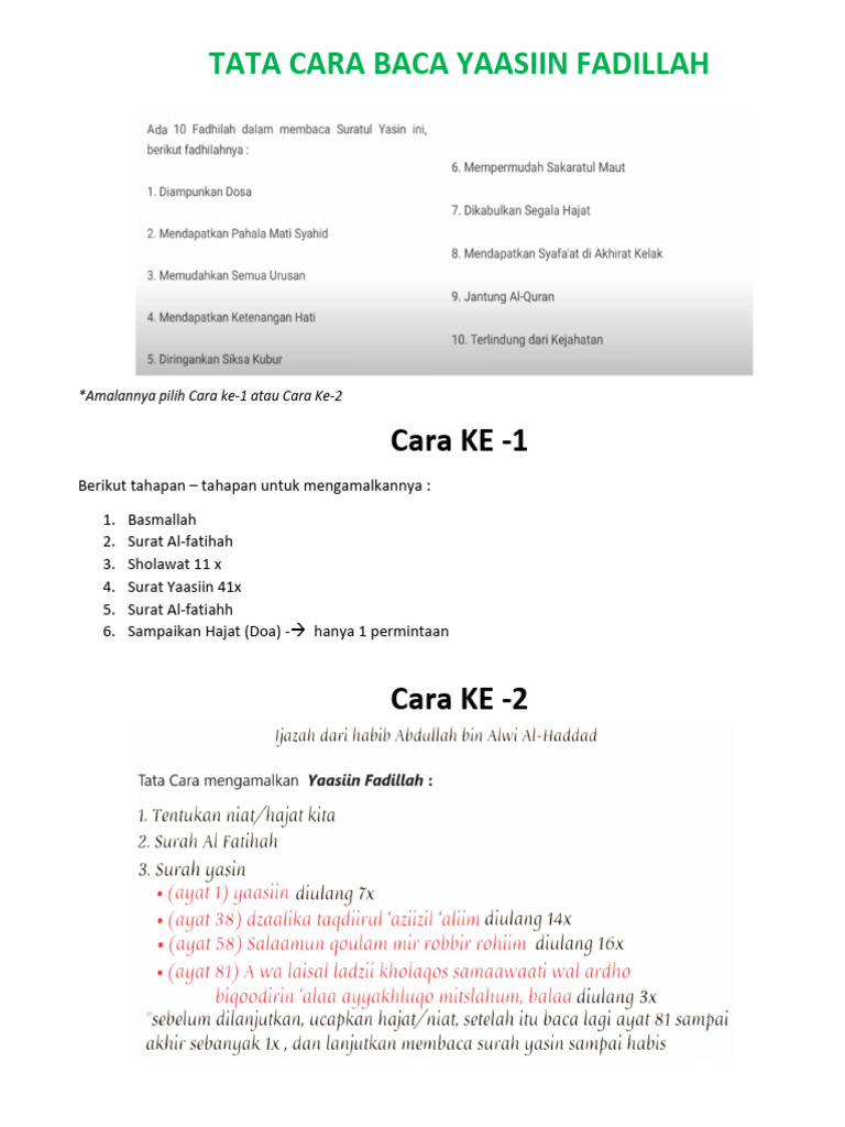 Panduan Amalan Yaasiin Fadillah | PDF