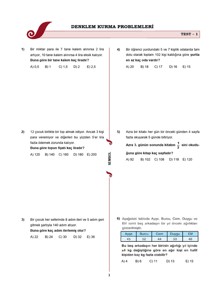 02 - 12. Sınıf Problemler Test | PDF