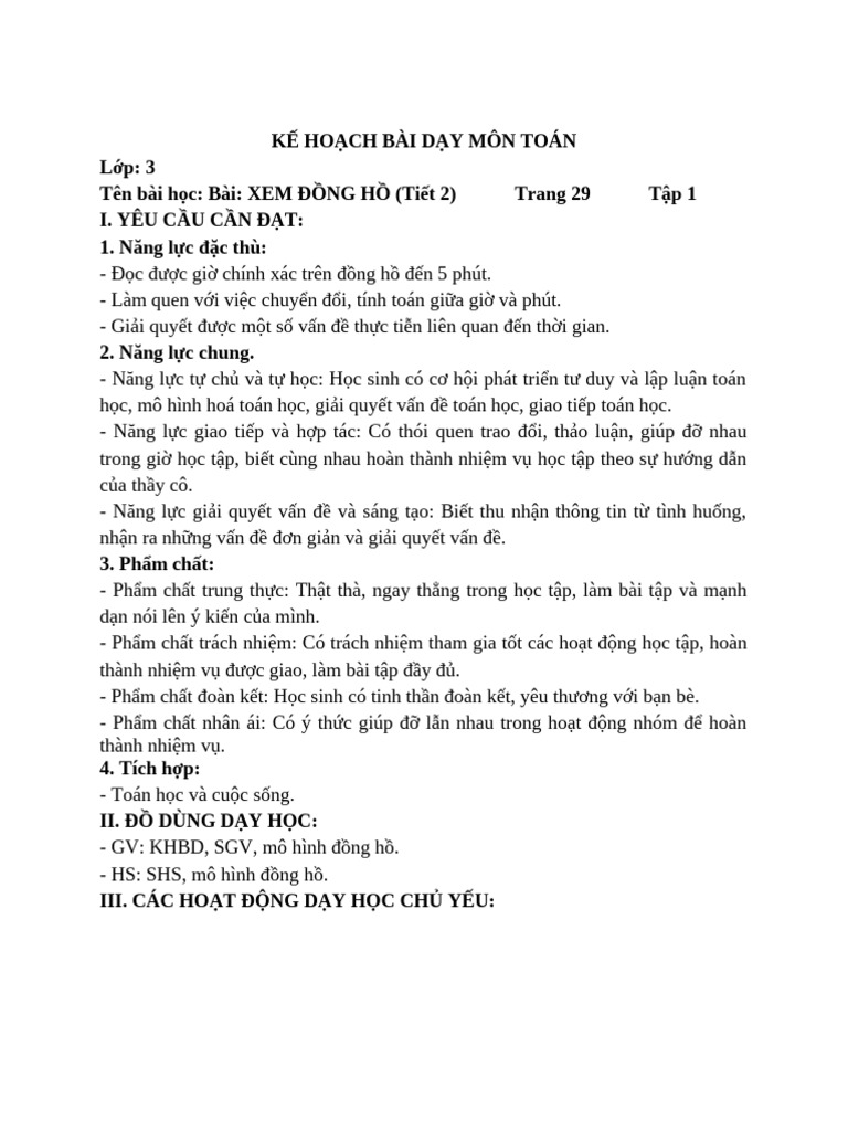 Kế Hoạch Bài Dạy Môn Toán | PDF