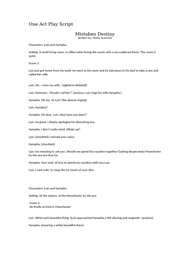 Mistaken Destiny: A One Act Play Script | PDF